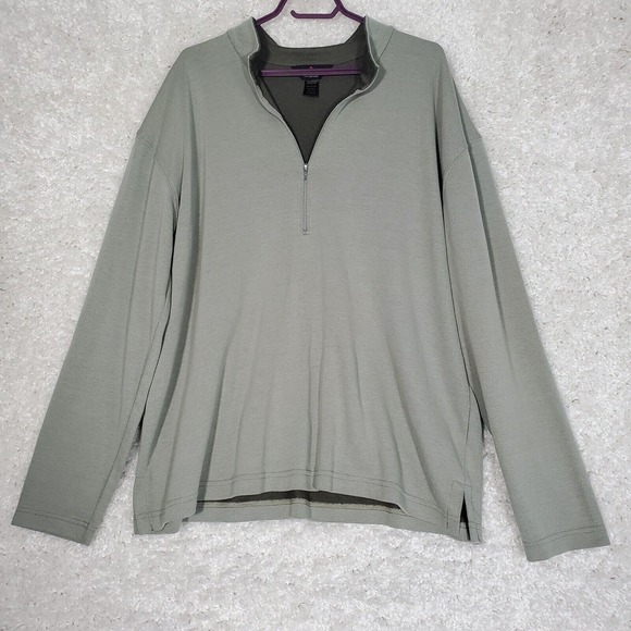 LL Bean Men 1/4 Zip Pullover Size XXL Green Long Sleeve Hiking Outdoors USA Made - Picture 1 of 11